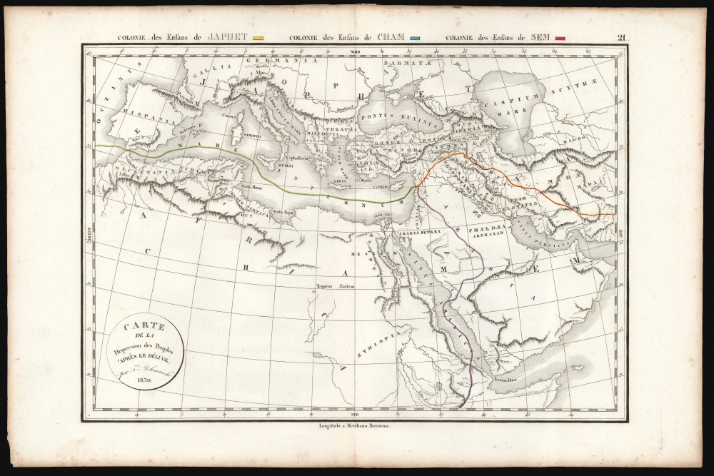 Carte de la Dispersion des Peuples 'Après le Déluge. Par Fx. Delamarche 1830. - Main View