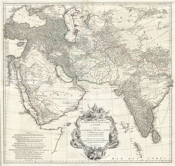 Premiere Partie de la Carte d'Asie contenant La Turquie, L'Arabie, La Perse, L'Inde en deca du Gange et de la Tartarie ce qui est limitrophe de la Perse et de l'Inde. - Main View