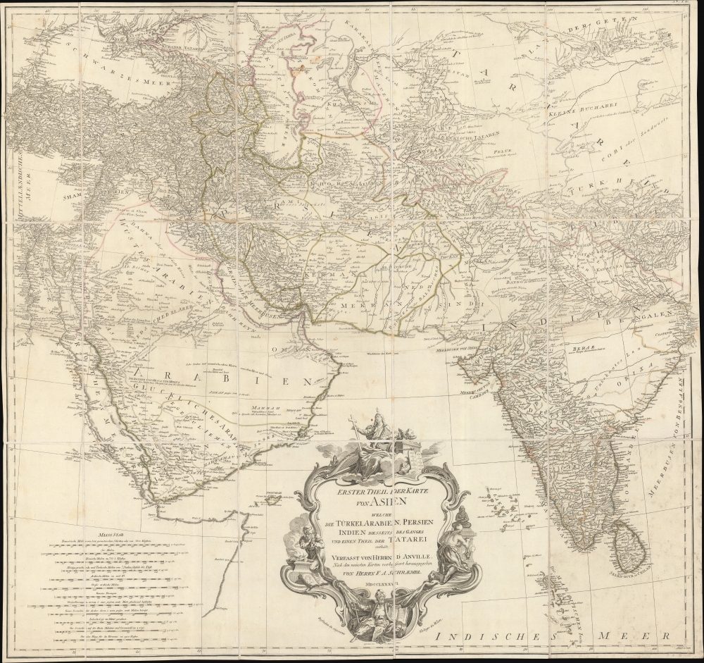 1786 Schrämbl Wall Map of Persia, Arabia and India