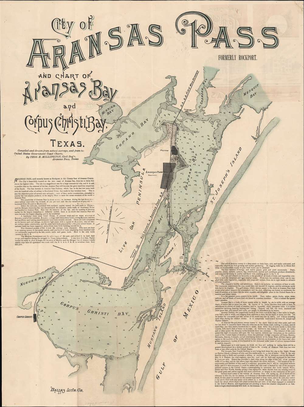 City of Aransas Pass and Chart of Aransas Bau and Corpus Christi Bay Texas. Formerly Rockport. / Map of the City of Aransas Pass Formerly Rockport Texas. - Main View