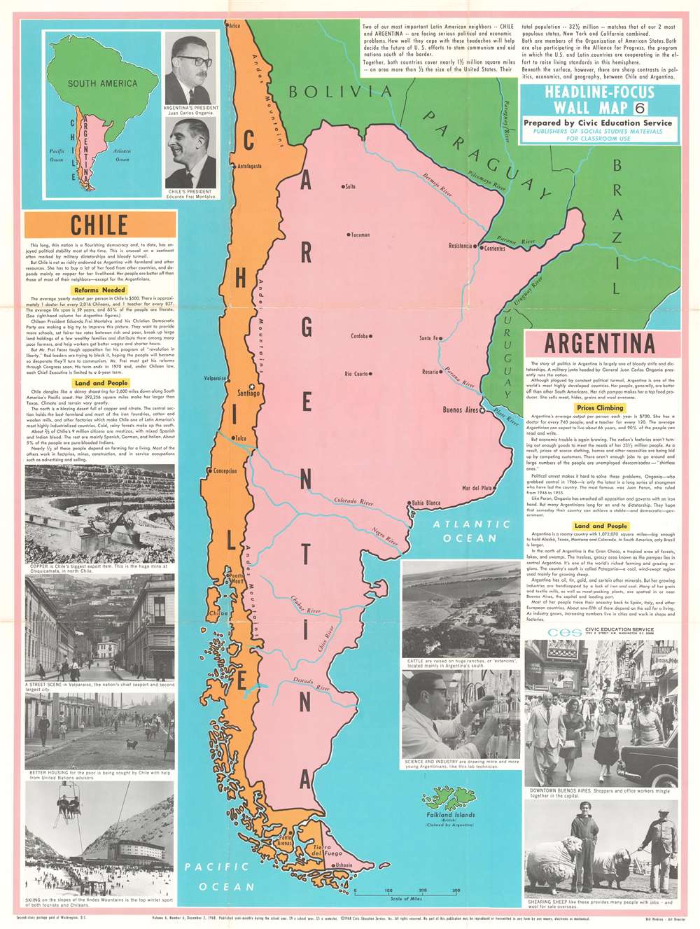 Chile. Argentina. Headline-Focus Wall Map 6. - Main View