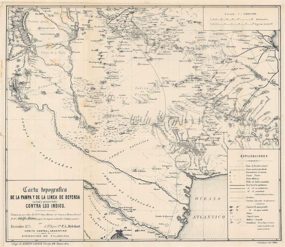 1876 Melcher Map of the Pampas, Argentina's 'Conquest of the Desert'