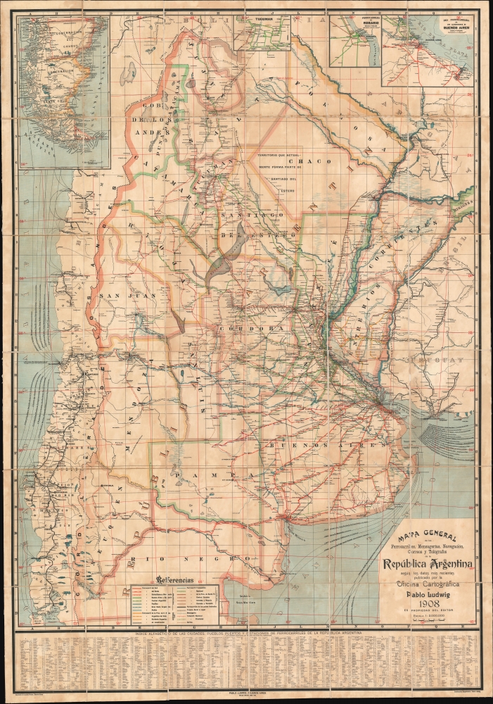 Mapa General de los Ferrocarriles, Mensagerias, Navegación, Correos y Telégrafos de la República Argentina. - Main View