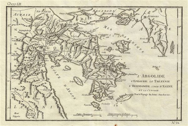 1791 Bocage Map of Argolis, Trezene, Aegina in Ancient Greece