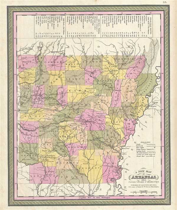 A New Map of Arkansas with its Canals Roads and Distances. - Main View