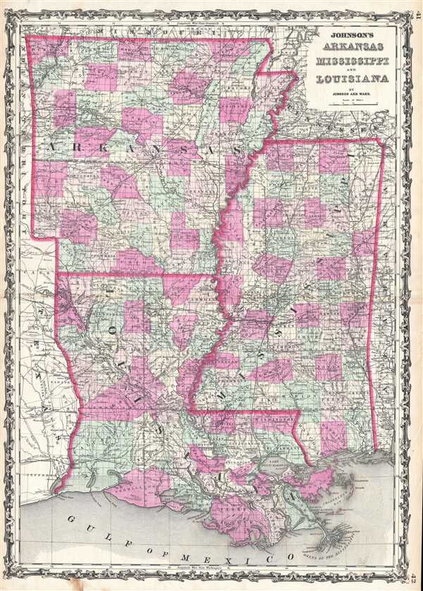 Map of Arkansas, Mississippi and Louisiana