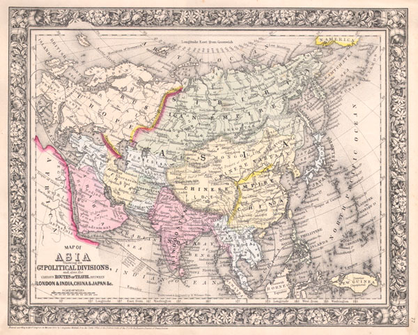 Map of Asia Showing its Gt. Political Divisions, and also the various Routes of Travel Between Lond & India, China & Japan & C. - Main View