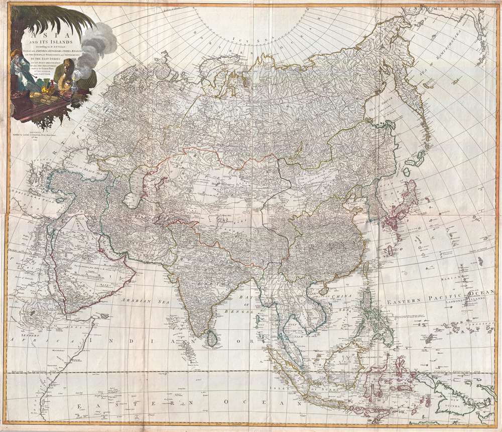 Asia and its Islands According to d'Anville; Divided into Empires, Kingdoms, States, Regions, &ca. with the European possessions and settlements in the East Indies and an exact delineation of all the discoveries made in the eastern parts by the English under Captn. Cook.