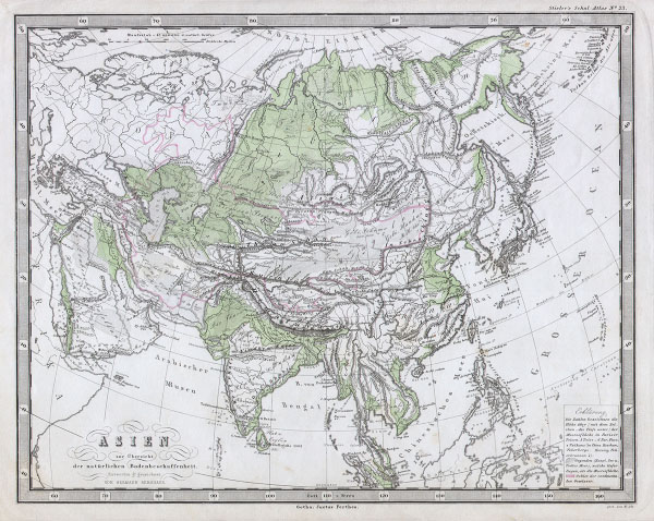 1862 Perthes Physical Map of Asia