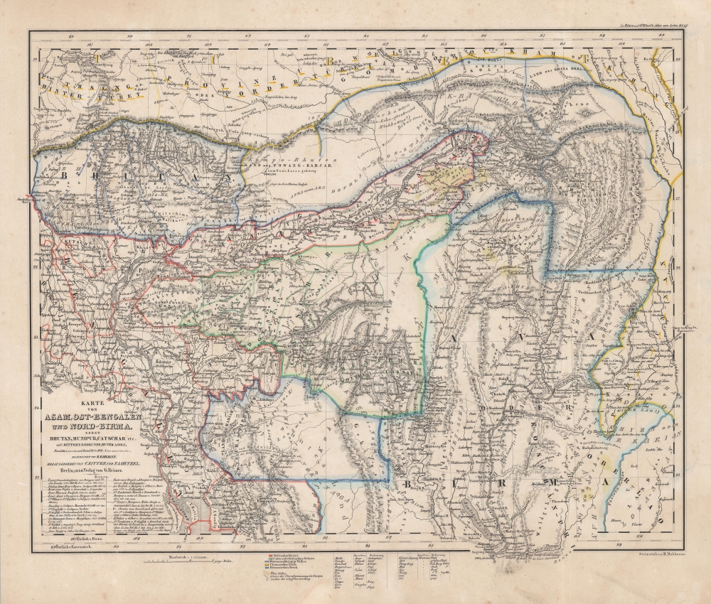 Karte von Asam, Ost-Bengalen und Nort-Birma Nebst Bhutan, Munipur, Catschar, etc. - Main View