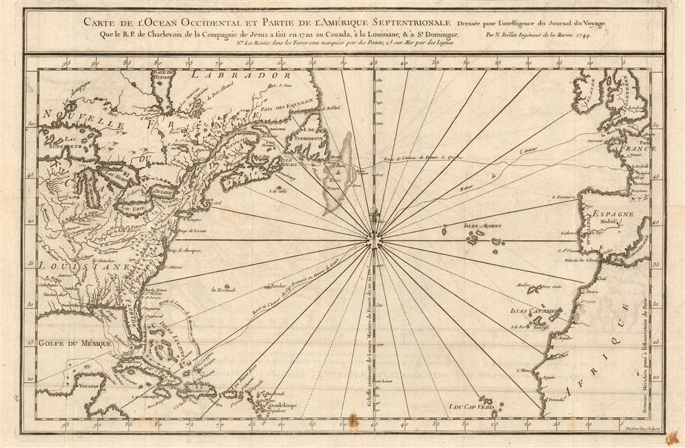 Carte De L'Ocean Occidental et Partie De L'Amerique Septentrionale Dressee pour l'intelligence du Journal du V oyage. - Main View