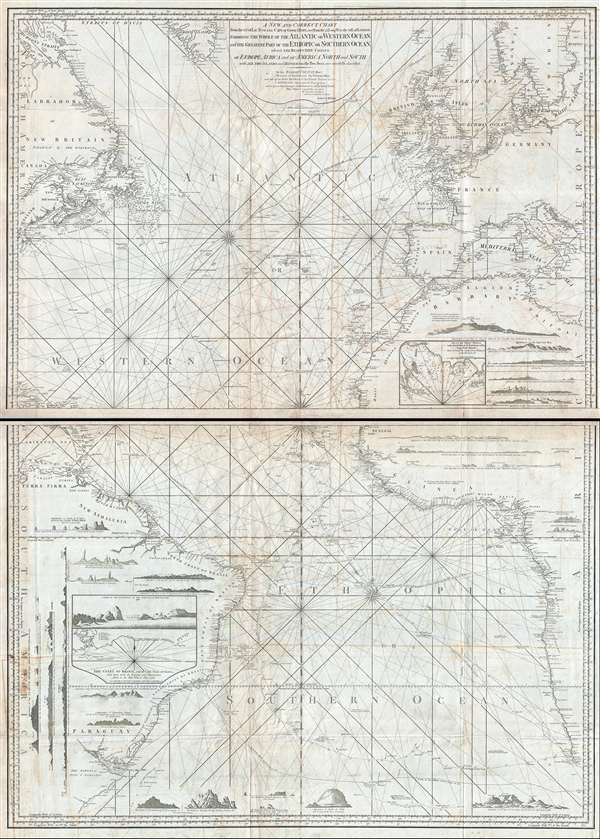 A New and Correct Chart From the 63.° of Lat: N. to the Cape of Good Hope, and from the 71.° Long: W. to the 38° E. of London.  Exhibiting the Whole of the Atlantic or Western Ocean, and the Greatest Part of the Ethiopic or Southern Ocean; wherein the Respective Coasts of Europe, Africa, and of America North and South, with all the Islands and Dangers in the Two Seas are carefully described. - Main View