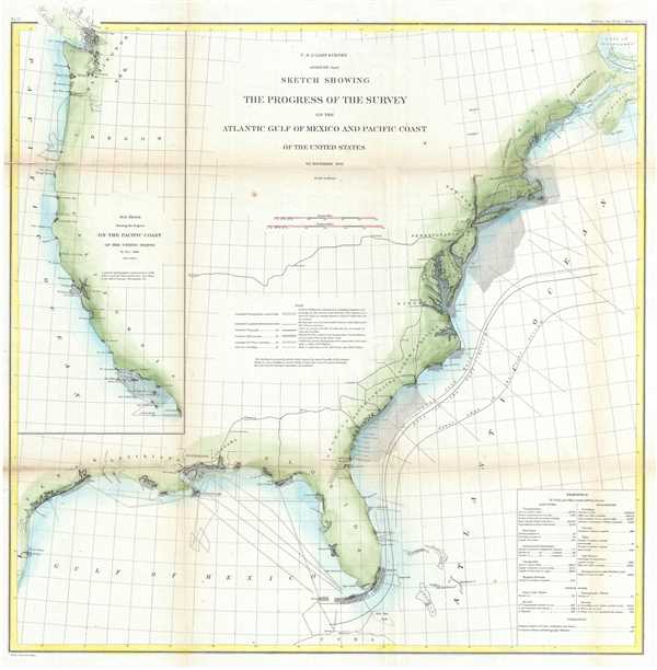 Sketch Showing the Progress of the Survey on the Atlantic Gulf of Mexico and Pacific Coast of the United States. - Main View