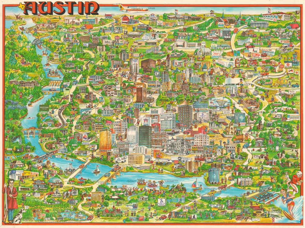 1979 Dewar / Archar Pictorial View Map of Austin, Texas