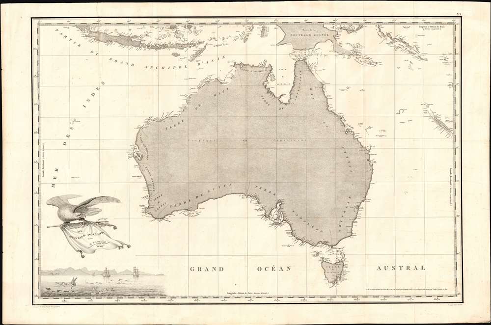 Carte Generale de la Nouvelle Hollande dressee par M L Freycinet Commandant La Goelette, Le Casuarina an 1808. - Main View