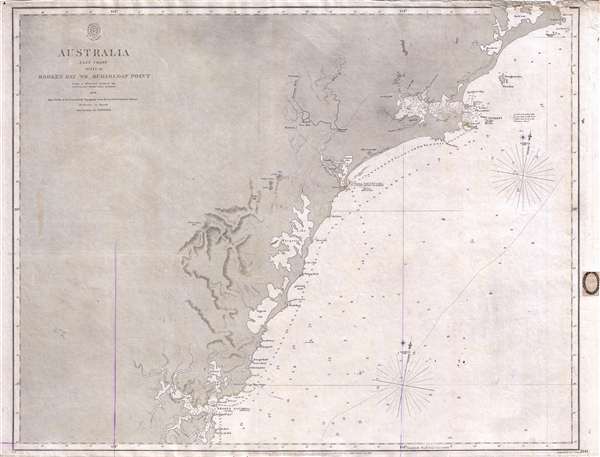 1861 Stokes Admiralty Chart or Map of Eastern Australia (North of Sydney)