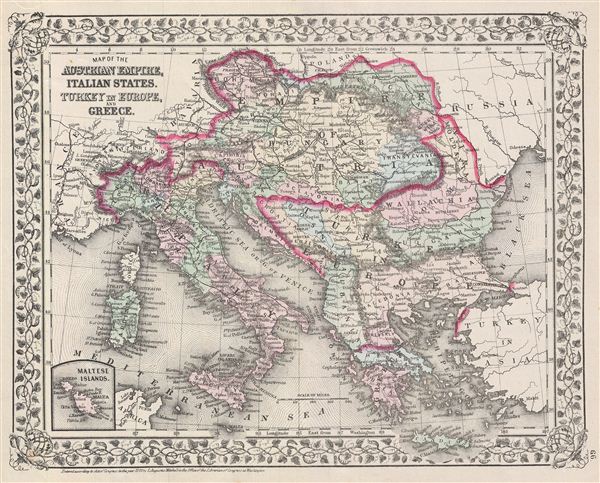 Map of the Austrian Empire, Italian States, Turkey in Europe, and Greece. - Main View