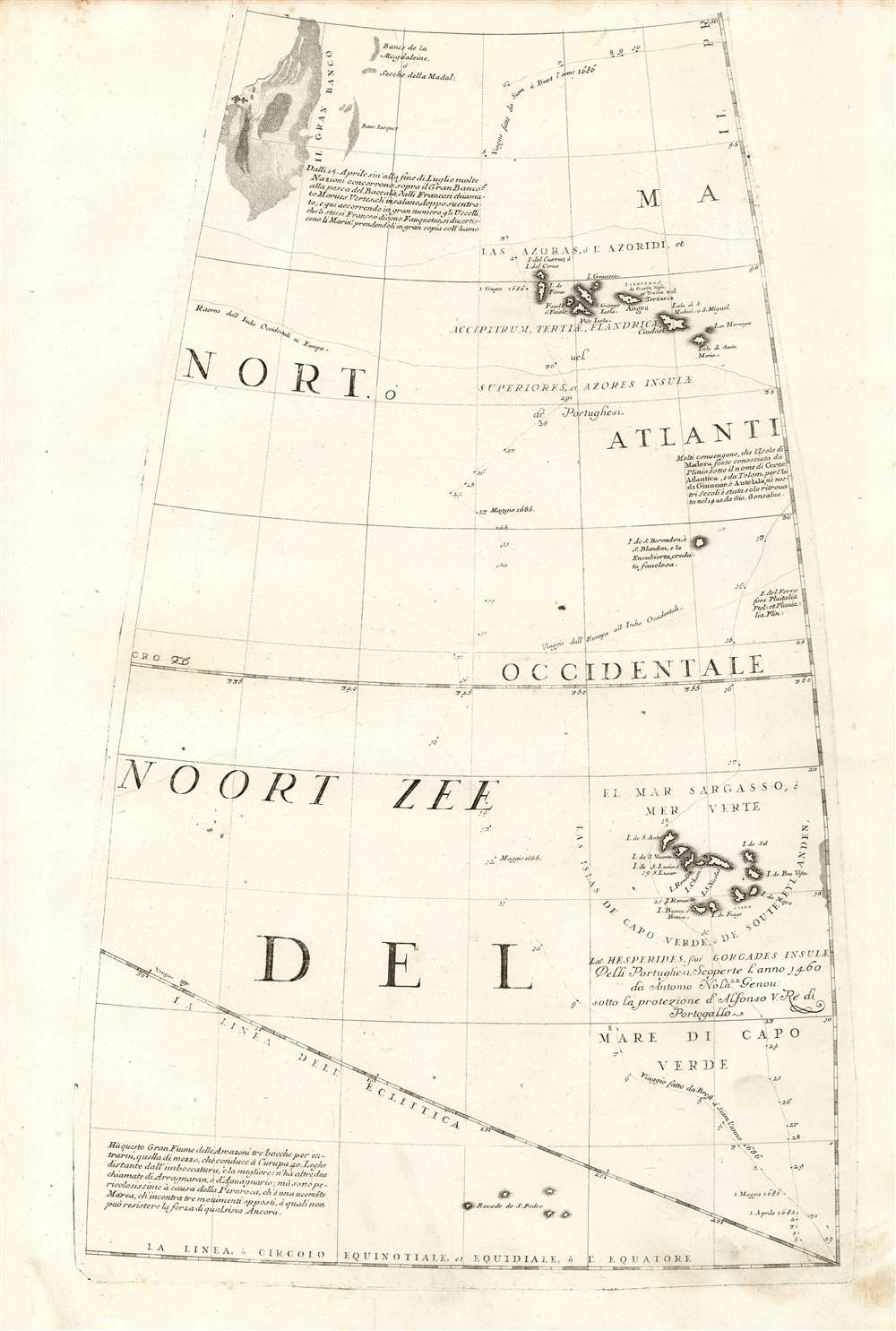 1688 / 1697 Coronelli Globe Gore: Grand Banks, Azores, and Cape Verde Islands