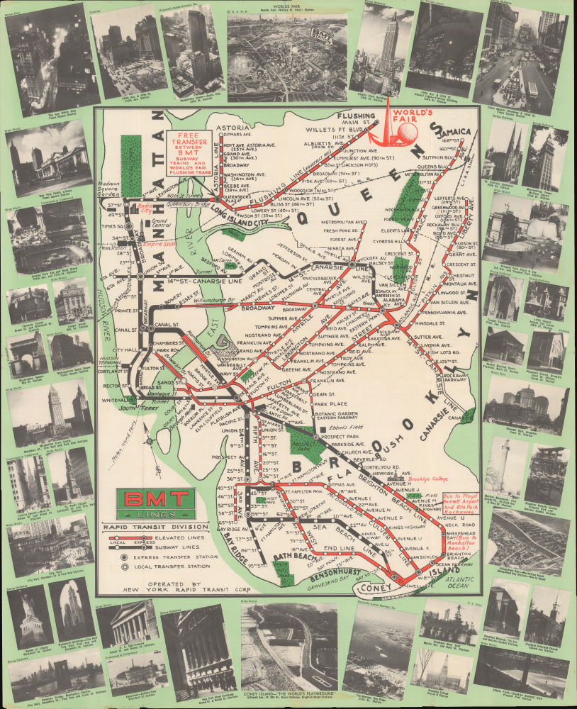 1939 Brooklyn-Manhattan Transit Map of the BMT Subway for the 1939 World's Fair