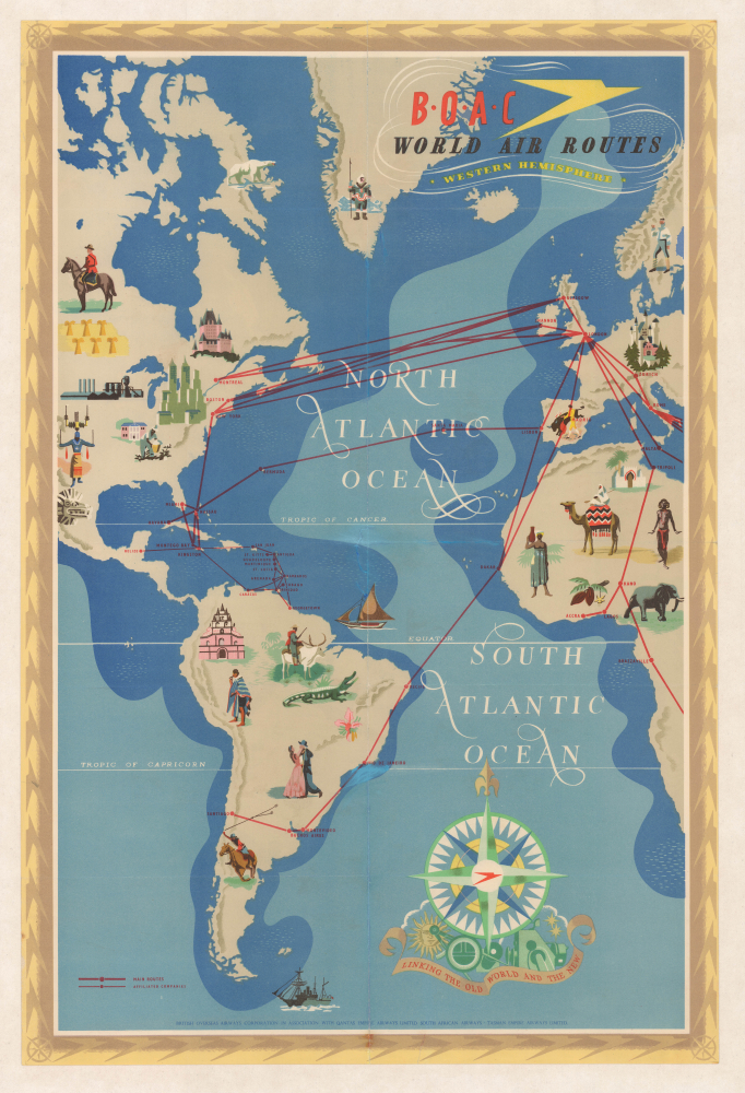 1949 Seymour Pictorial Airline Map of the Western Hemisphere, B.O.A.C.