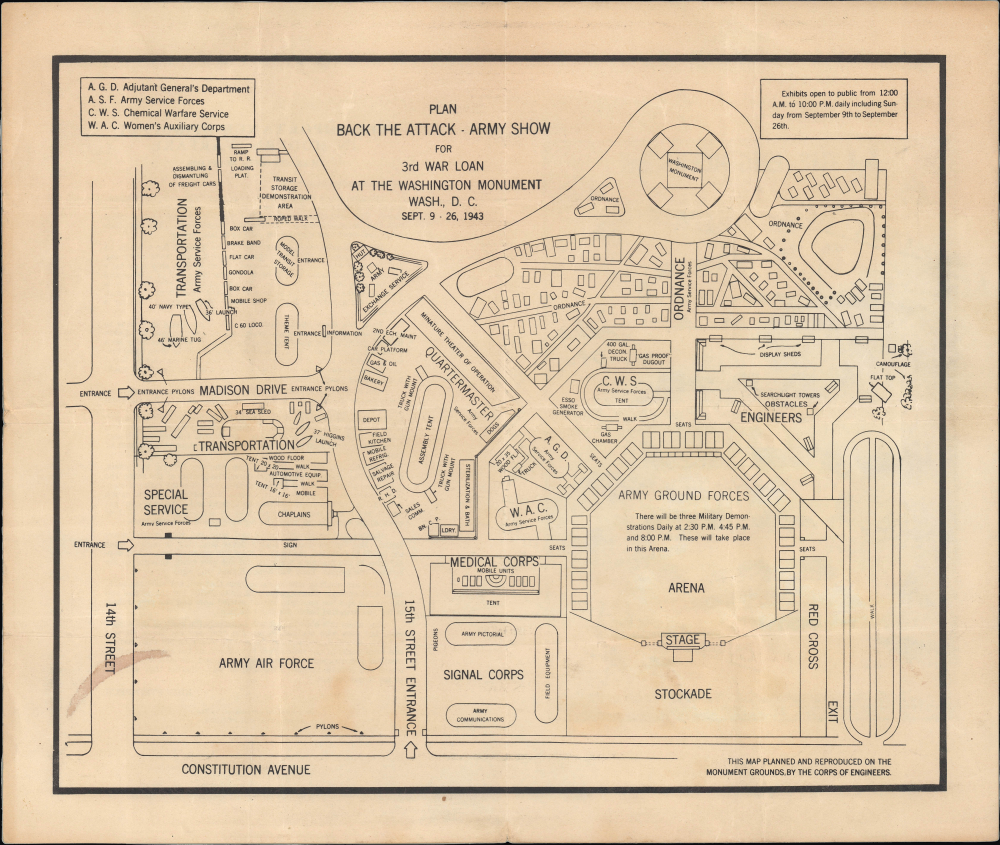 1943 Corps of Engineers Map of Army Show, National Mall, Washington, D.C.