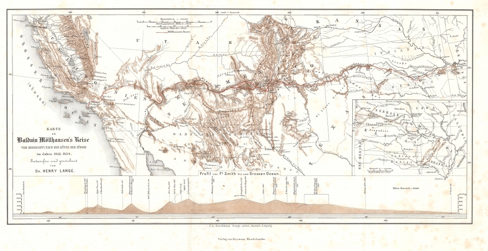 Karte zu Balduin Möllhausen's Reise vom Mississippi nach der Küste der Südsee im Jahre 1853 - 1854. - Main View