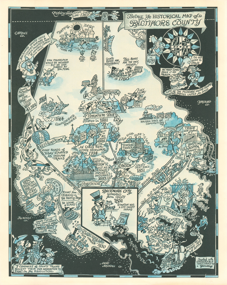 1935 Yardley Pictorial Map of Baltimore County, Maryland, Likely Proof Print