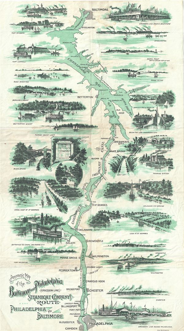 Panoramic Map of the Baltimore and Philadelphia (Ericsson Line) Steamboat Companys Route. - Main View