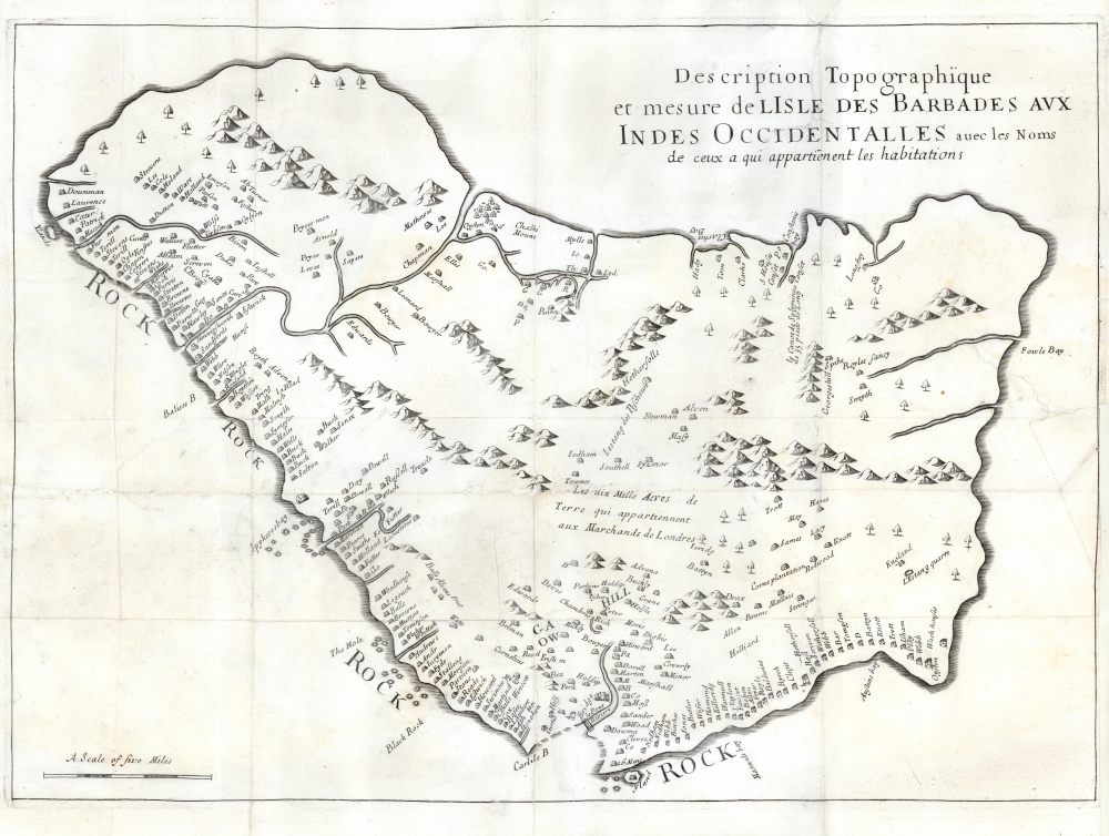 Description Topographique et mesure de LIsle des Barbades aux Indes Occidentalles avec les Noms de ceux a qui appartienent leas habitations. - Main View