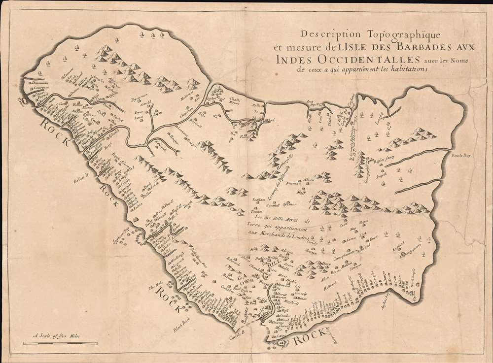 Description Topographique et mesure de LIsle des Barbades aux Indes Occidentalles avec les Noms de ceux a qui appartienent leas habitations. - Main View