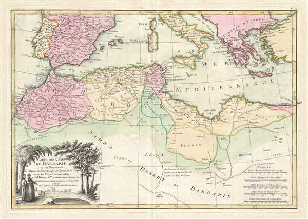Carte des Cotes de Barbarie ou les Royaumes de Maroc, de Fez, d'Alger, de Tunis, et de Tripoli avec les Pays Circonvoisins. - Main View
