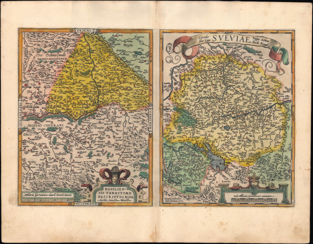 1595 Ortelius Map of Basel, Switzerland and Swabia