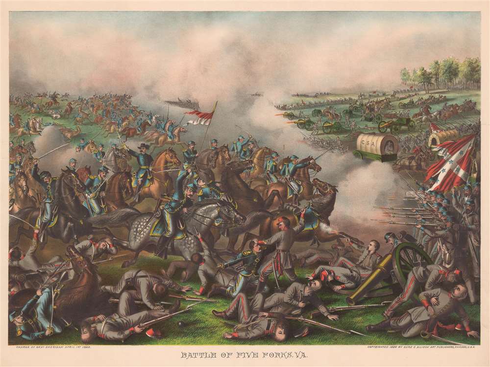 1886 Kurz and Allison View of the American Civil War Battle of Five Forks