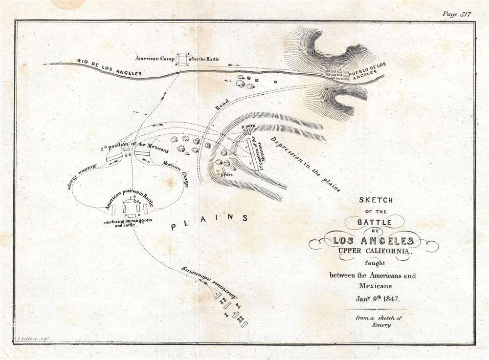 Sketch of the Battle of Los Angeles Upper California, fought between the Americans and Mexicans January 9th, 1847. - Main View