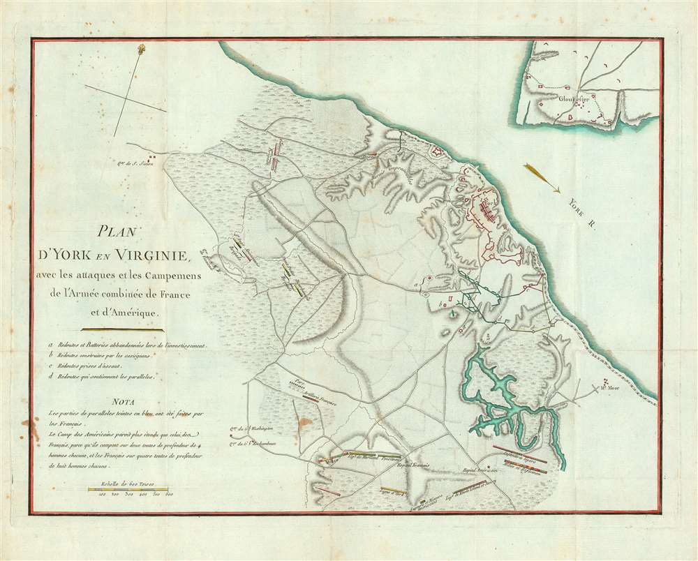 Plan D'York en Virginie avec les attaques et les Campemens de l'Armee combinee de France et d'Amerique. [Battle of Yorktown] - Main View