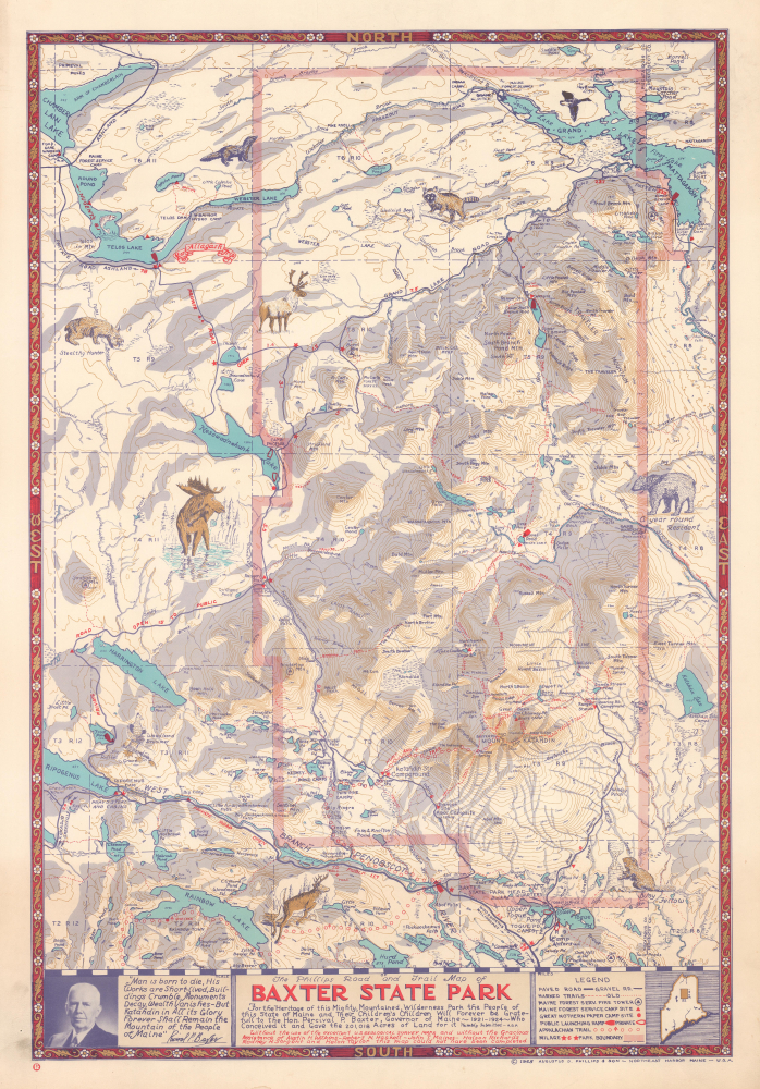 1965 Phillips Pictorial Map of Mt. Katahdin and Baxter State Park, Maine