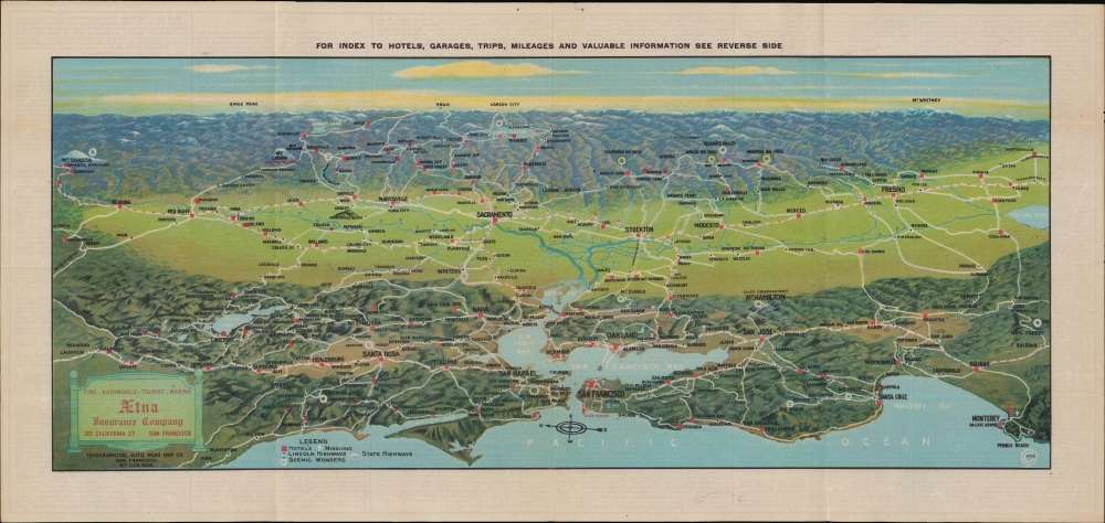 For Index to Hotels, Garages, Trips.... [Bird's Eye View of Central California] - Main View