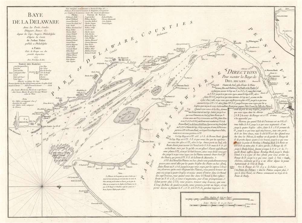 Baye de la Delaware Avec les Ports, Sondes, Dangers, Bancs, etc. depuis les Caps Jusqu'a Philadelphie d'Après la Carte de Joshua Fisher publiée a Philadelphie. - Main View