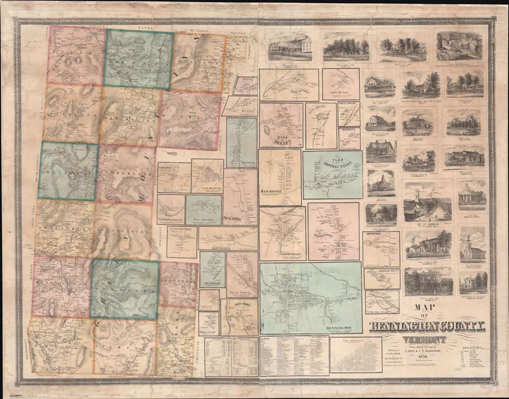 1856 Walling Wall Map of Bennington, Vermont