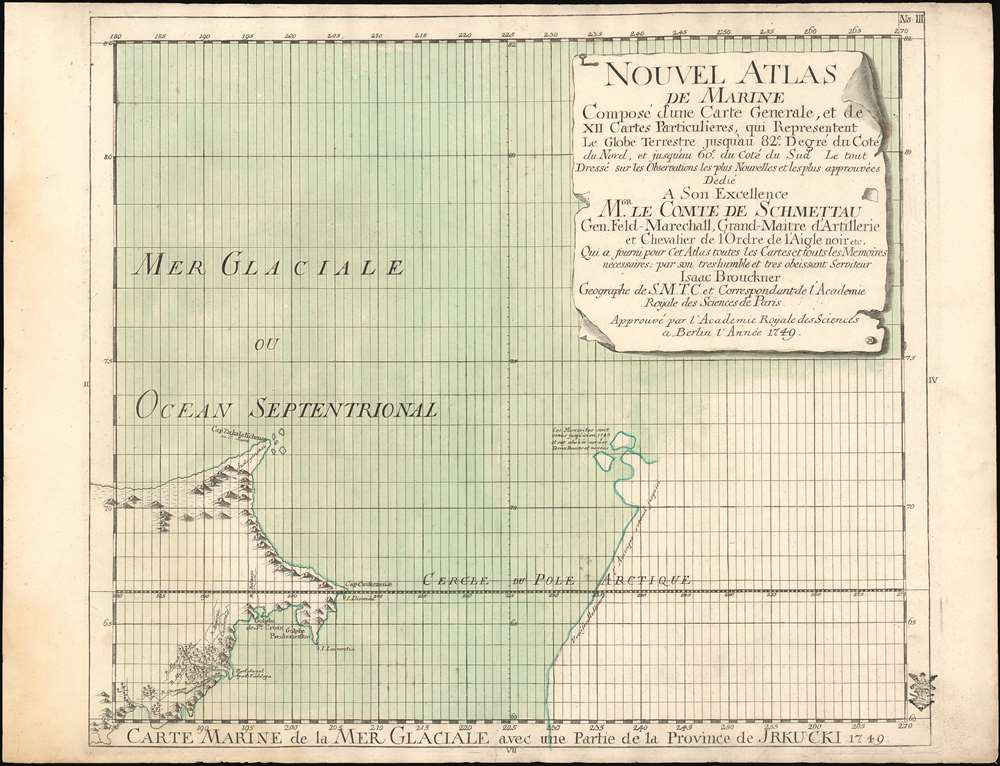 Carte Marine de la Mer Glaciale avec une Partie de la Province de Jrkucki 1749. - Main View