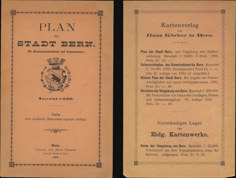 Quartier- und Strassenplan der Stadt Bern. 1892. / Plan der Stade Bern. Mit Strassenverzeichniss und Hausnummern. - Alternate View 1