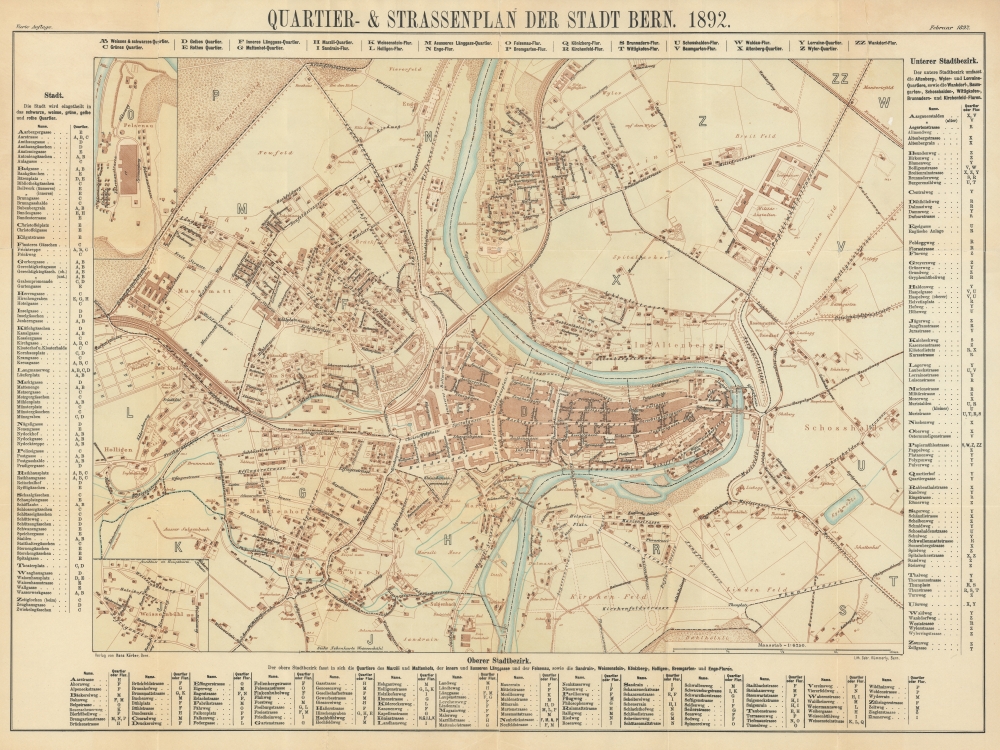 Quartier- und Strassenplan der Stadt Bern. 1892. / Plan der Stade Bern. Mit Strassenverzeichniss und Hausnummern. - Main View