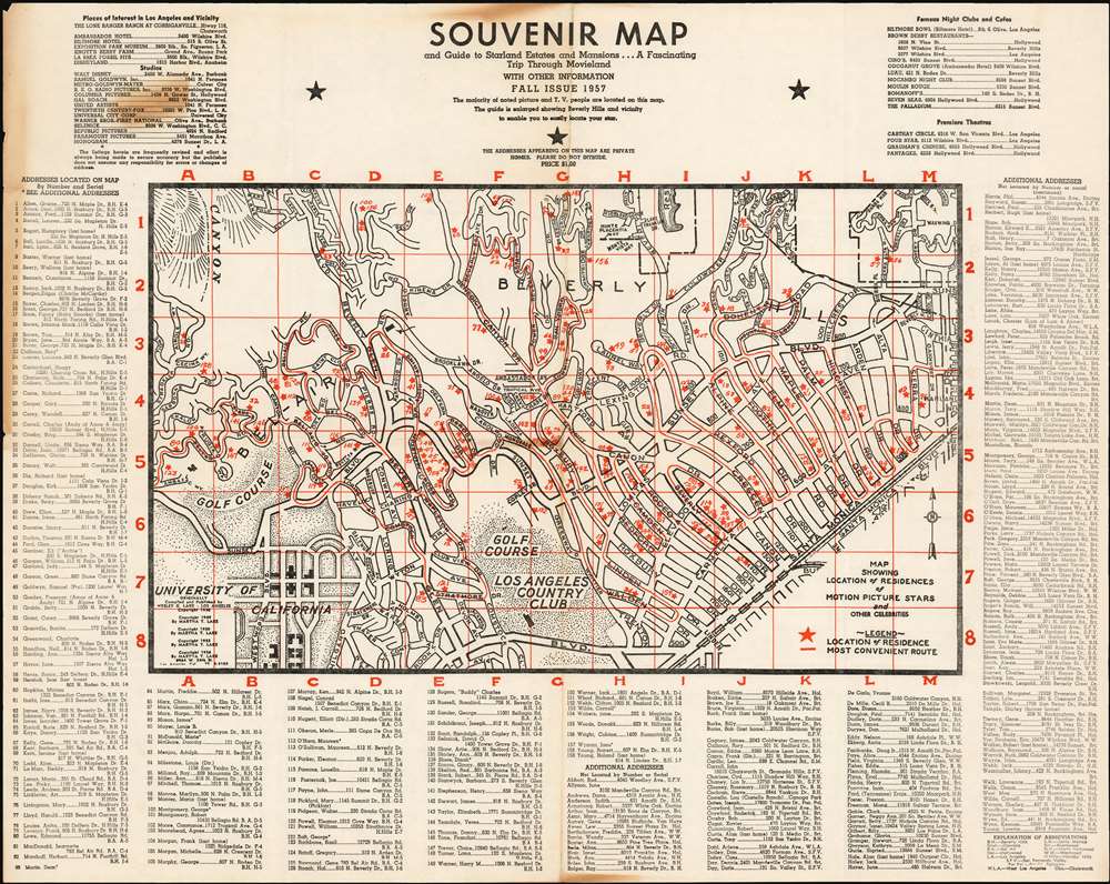 Souvenir Map and Guide to Starland Estaes and Mansions… A Fascinating Trip Through Movieland With Other Information Fall Issue 1957. - Main View