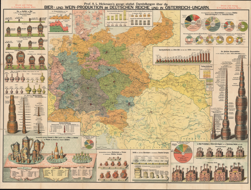 1897 Hickmann Infographic Map of German and Austrian Beer and Wine Production