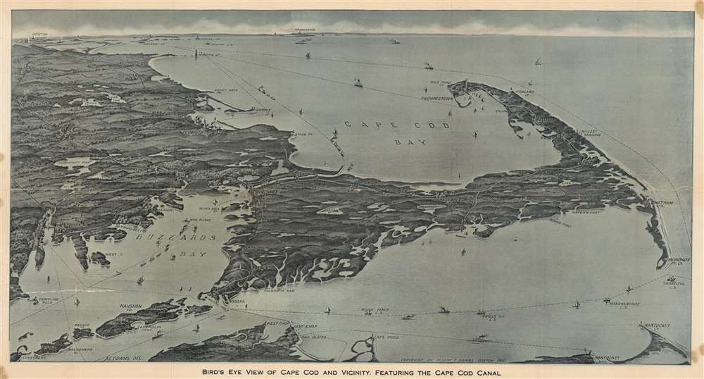 1915 Downs Bird's-Eye View of Cape Cod, Massachusetts