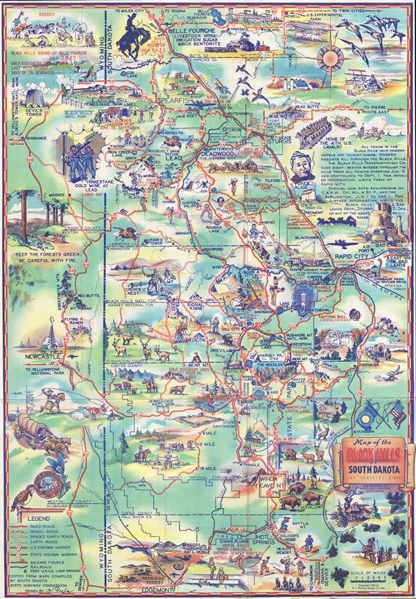 black hills south dakota map Souvenir Map Of The Black Hills Of South Dakota The Sunshine black hills south dakota map