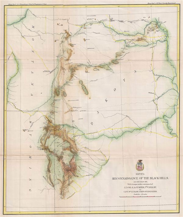 Map of a Reconnaissance of the Black Hills, July and August, 1874, with troops under the command of Lt. Col. G. A. Custer, 7th Cavalry. - Main View