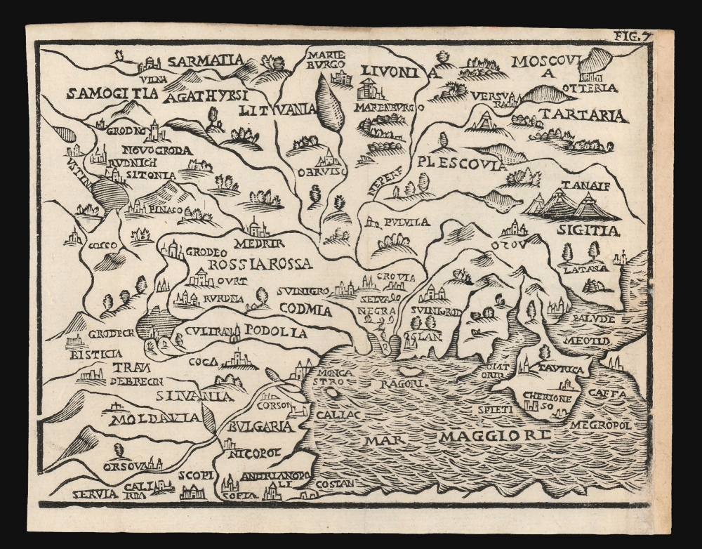 1688 Rosaccio / Moretti Woodcut Map of Eastern Europe and the Black Sea Region