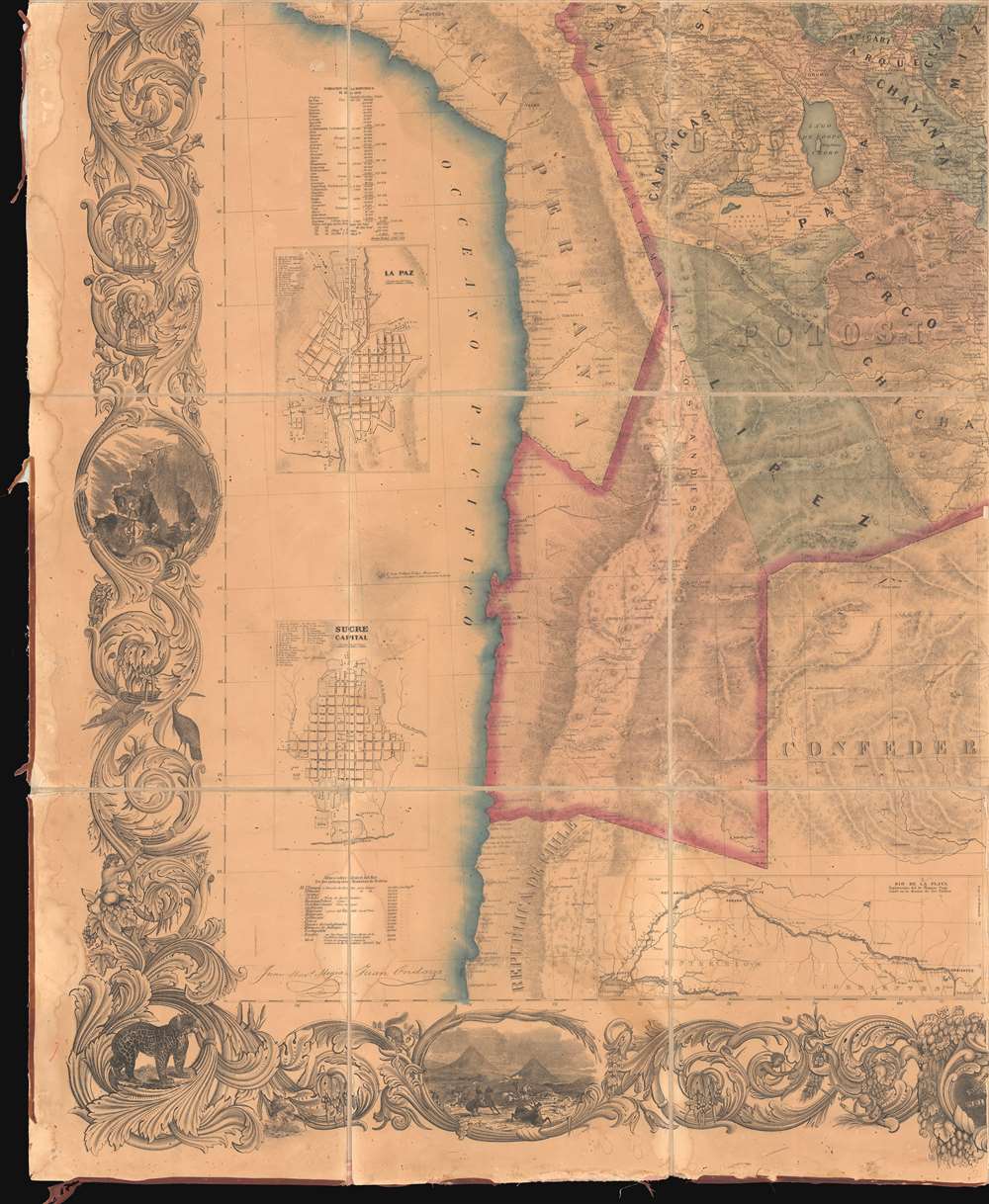 Mapa de la Republica de Bolivia mandado publicar pr el Gobierno de la Nacion en la Administracion del Presidente Doctor José Maria Linares...  Levantado y organindo en los años de 1842 à 1859 Por el Teniente Coronel Juan Ondarza, Commandante Juan Mariano Mujia y Mayor Lucio Camacho. - Alternate View 4