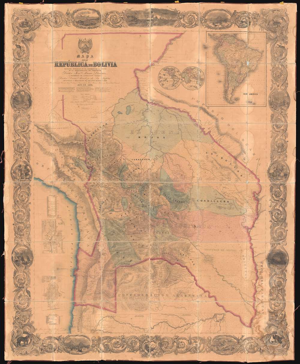 Mapa de la Republica de Bolivia mandado publicar pr el Gobierno de la Nacion en la Administracion del Presidente Doctor José Maria Linares...  Levantado y organindo en los años de 1842 à 1859 Por el Teniente Coronel Juan Ondarza, Commandante Juan Mariano Mujia y Mayor Lucio Camacho. - Main View